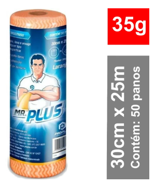 PANO MULTIUSO MR. PLUS MINI 35G ROLO DE 30CM X 25M (PICOTADO A CADA 50 CM) COR LARANJA