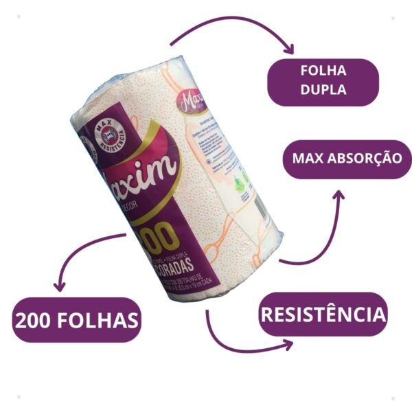 Papel Toalha Folha Dupla Maxim Bobina 19cm Com 200 Folhas - Imagem 2