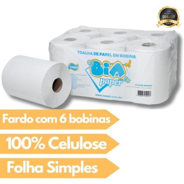 Papéis Toalha Bia Paper Pacote 6 Unidades Rolo 20cm x 200m - Imagem 2