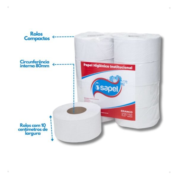 Papel Higiênico Rolão Institucional Folha Simples 8 Rolos - Imagem 3