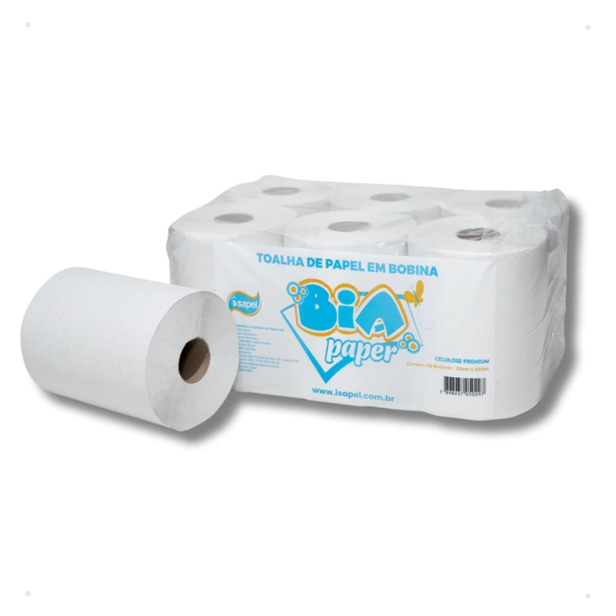 Papéis Toalha Bia Paper Pacote 6 Unidades Rolo 20cm x 200m