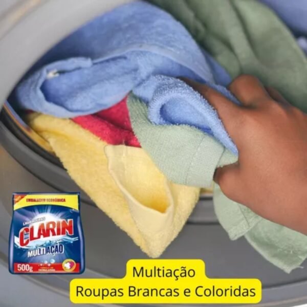 UNITARIO Sabão Em Pó Clarin Roupas Brancas E Coloridas 500g - Imagem 3