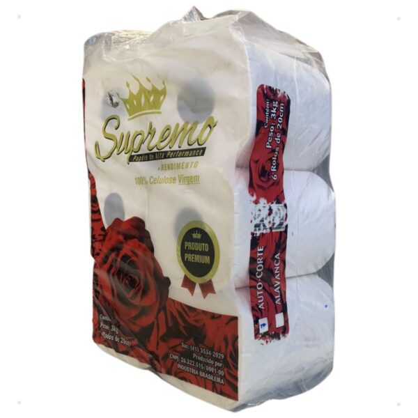 Papel Toalha Bobina Folha Branco 200m Pacote 6 Rolos - Imagem 2