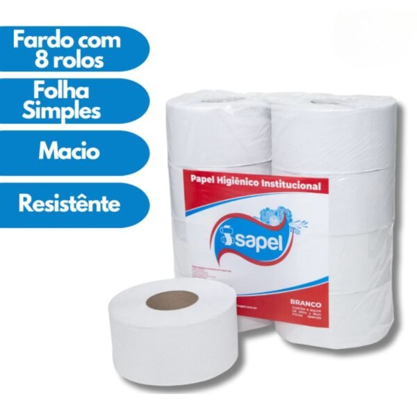 Papel Higiênico Rolão Institucional Folha Simples 8 Rolos - Imagem 2