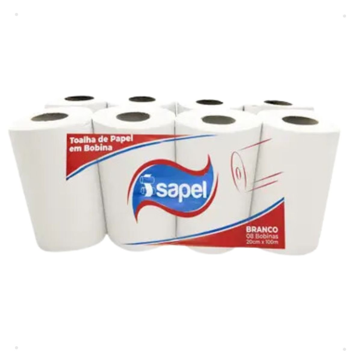 Papel Toalha Sapel Bobina Pacote 8 Unidades Rolo 20cm x 100m