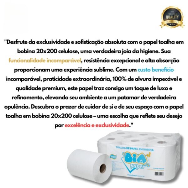 Papéis Toalha Bia Paper Pacote 6 Unidades Rolo 20cm x 200m - Imagem 4