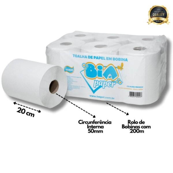 Papéis Toalha Bia Paper Pacote 6 Unidades Rolo 20cm x 200m - Imagem 3