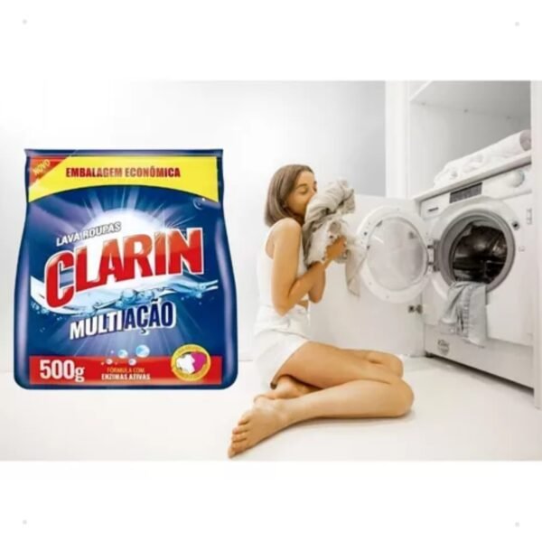 Kit 10 Sabão Em Pó Clarin Roupas Brancas E Coloridas 500g - Imagem 3