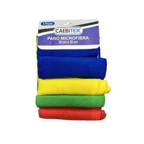 Kit 4 Panos de Limpeza Microfibra 30x30cm Colorido Caebitex - Imagem 2