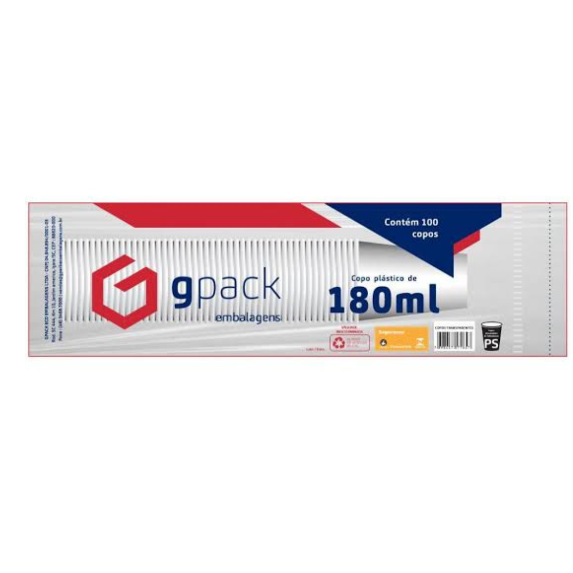 COPO DESCARTAVEL PS 180 ML C/100 UND - GPACK